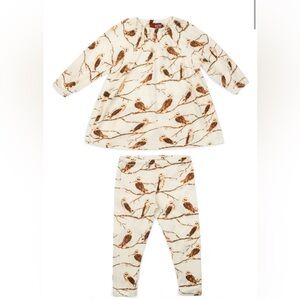 Milkbarn Cream and Brown Bird Print Kids Matching Set